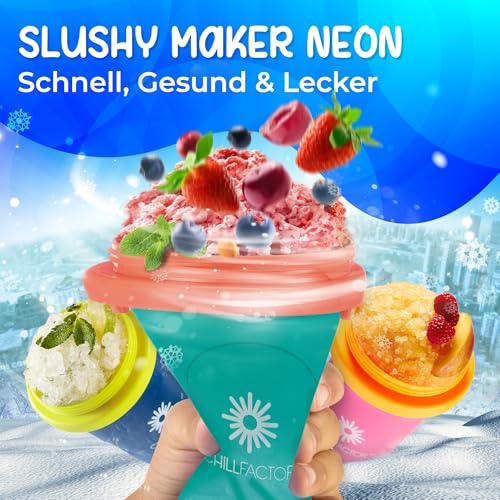 Chillfactor Slushy Maker – Blauer Slush-Eis Becher mit Strohhalmlöffel – 370ml